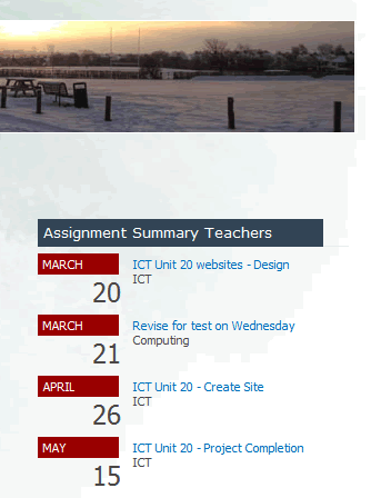 Teacher's view of the summary homework Web Part
