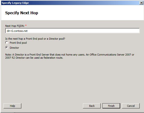 Specify Next Hop dialog box