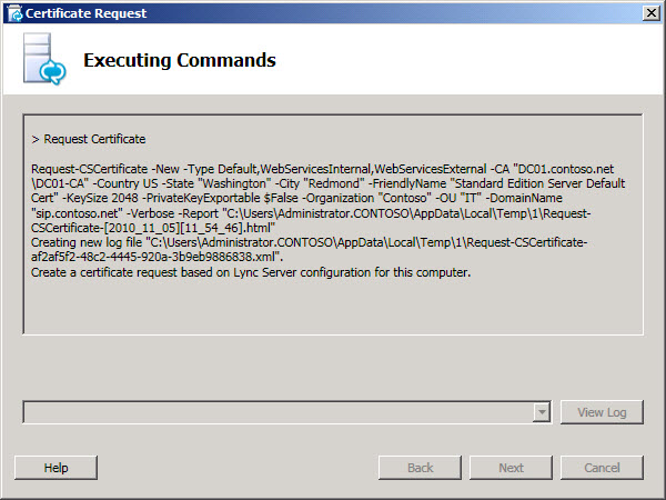 Executing Commands dialog box