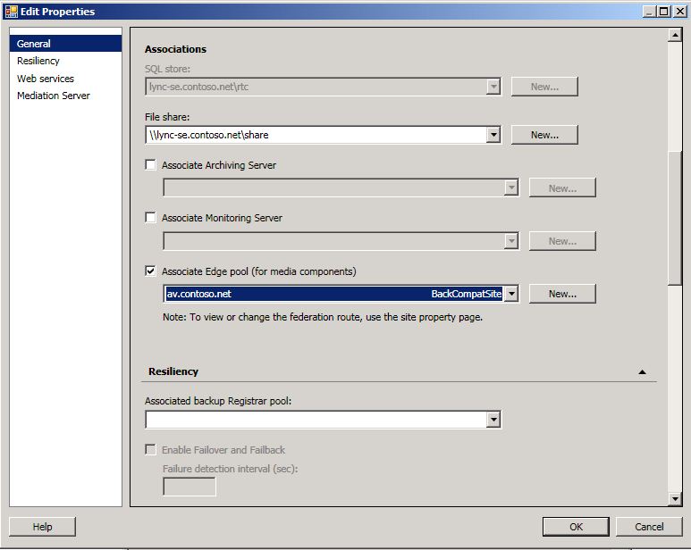 Edit Properties Associate Edge Pool dialog box