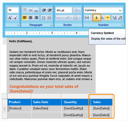 Add currency symbol to sum sales