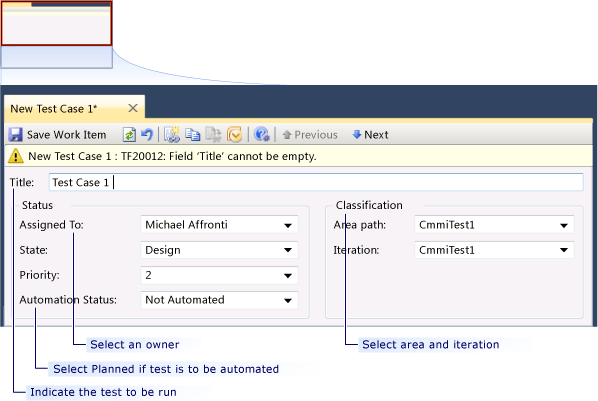 Test Case top of form, CMMI