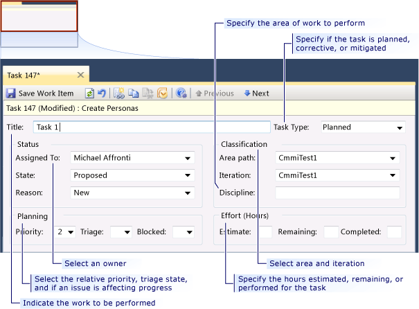 CMMI Task work item form