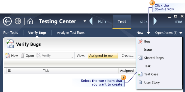 Create a Work Item using Microsoft Test Manager