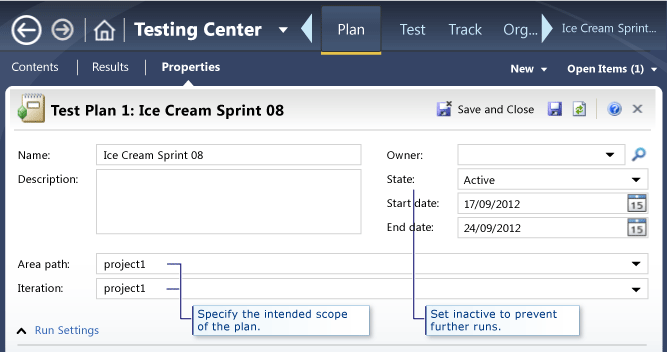 Properties of a test plan