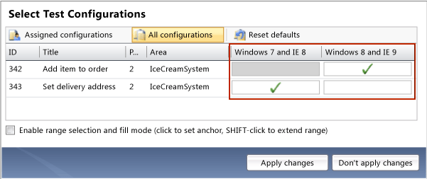 Selecting test configurations for a test case