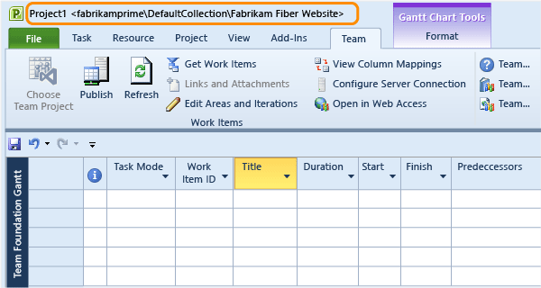 Project plan bound to a team project in TFS