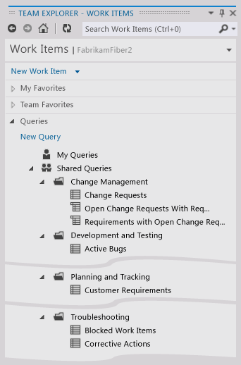 Shared Queries list in Team Explorer