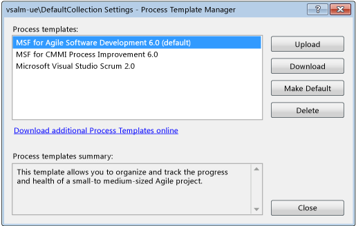 Select process template to work with