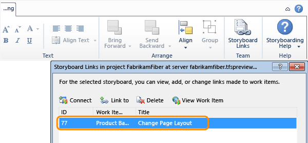 Storyboard linked to work item