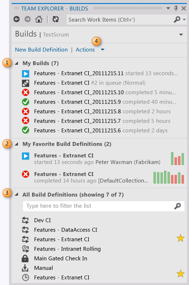 Team Explorer Builds page