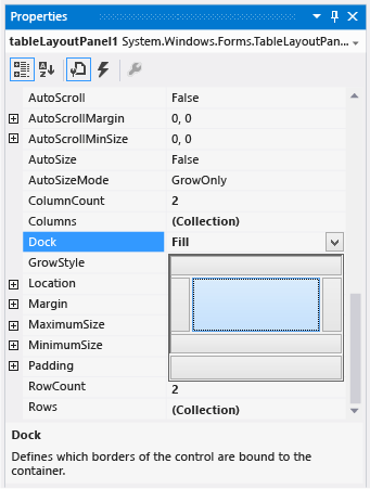 Properties window with Fill selected