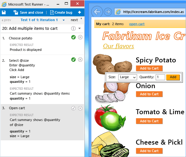 Test run iterations with parameter values.