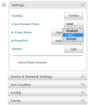 Selecting a proxy in the Ripple emulator