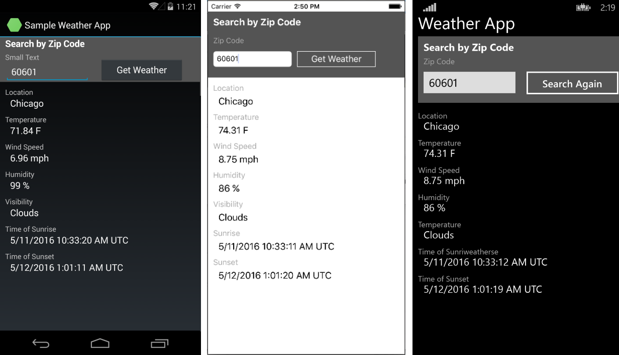 Xamarin app on Android and Windows Phone