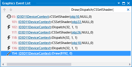 The EL shows draw, Dispatch and CSSetShader events