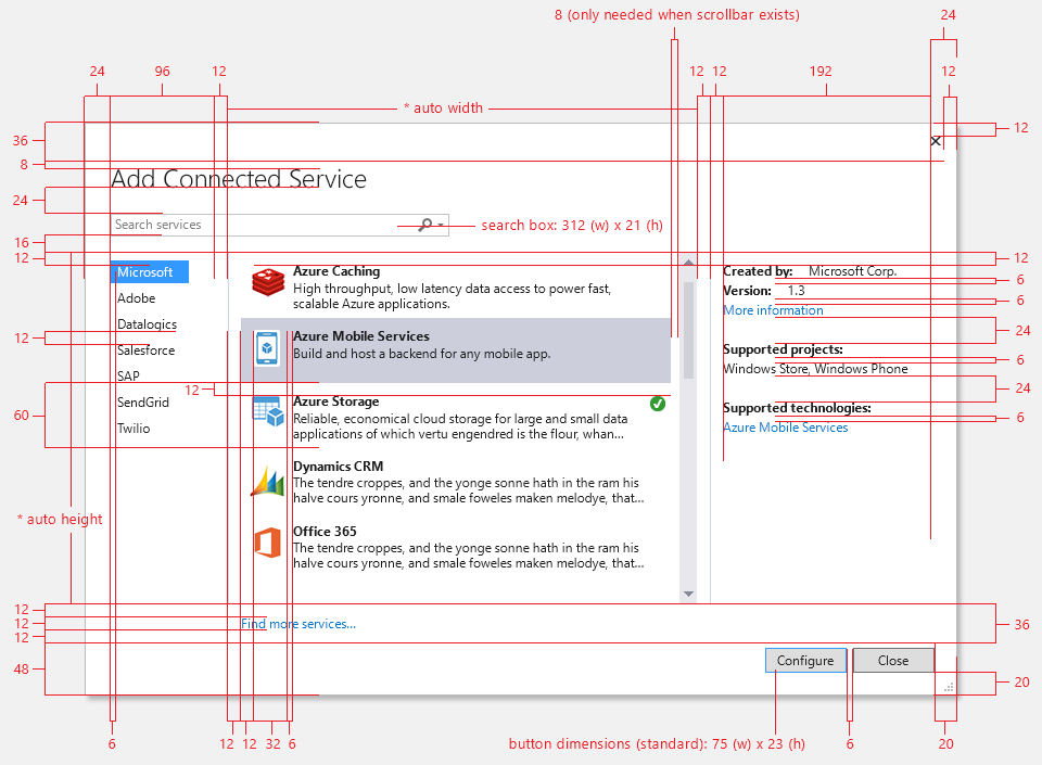 Themed dialog dimensions