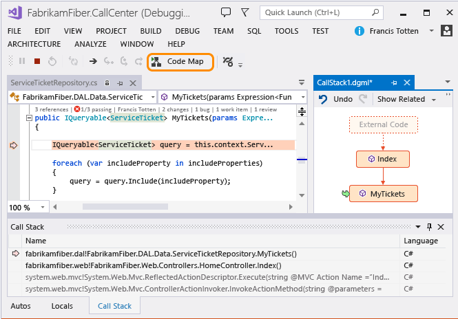 Map the call stack while debugging