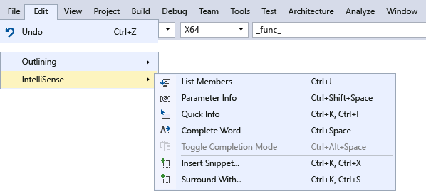 IntelliSense menu