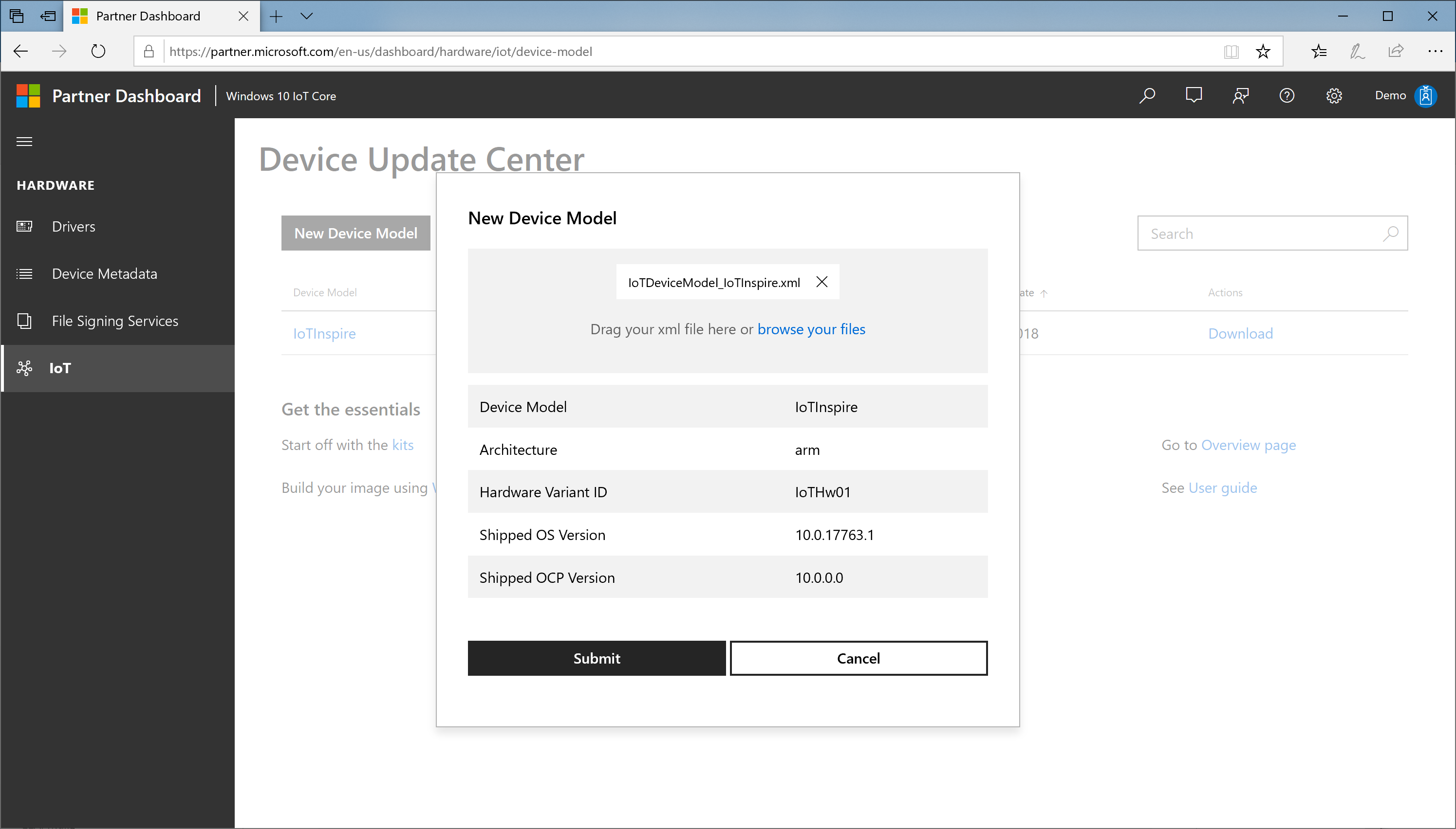 New Device Model - Submit