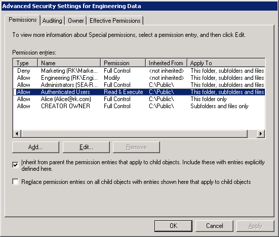 Permission Entries Propagated to Engineering Data