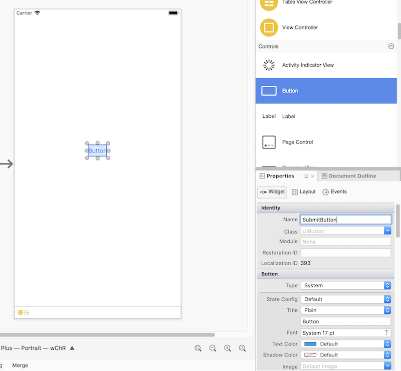 Setting a button's name in the Properties Pad