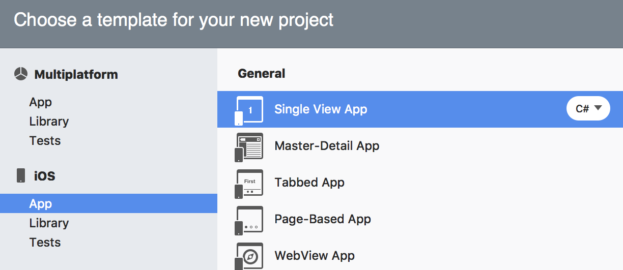 Choose File > New Solution and create an iOS app