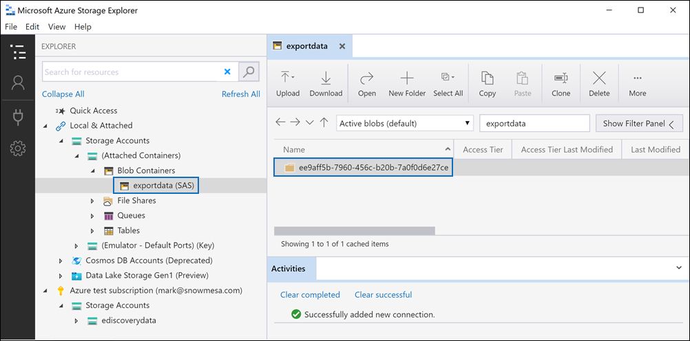 Export jobs in the Blobs containers node.