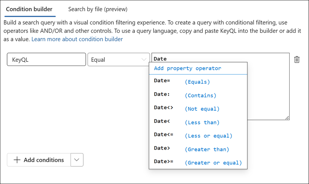 KeyQL editor suggests operators