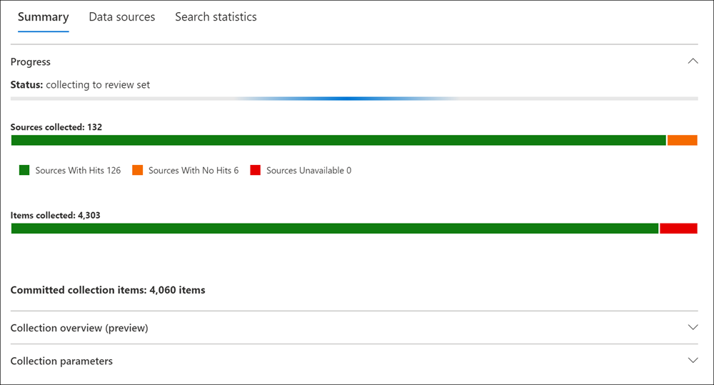 Collection commit status and progress.