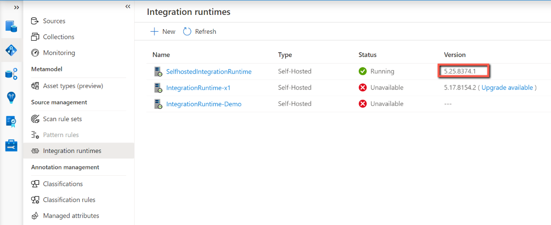 Screenshot that shows the version in Microsoft Purview governance portal.