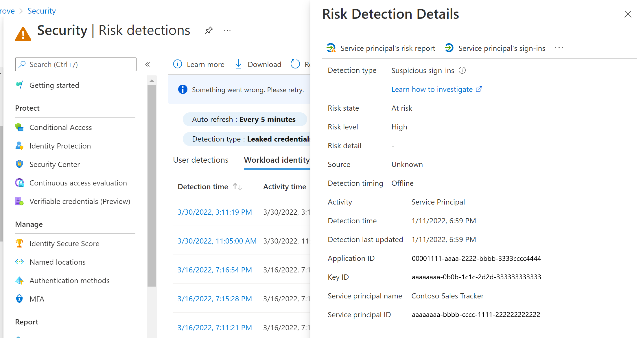 Schermopname van de portalpagina Risicodetectiedetails.