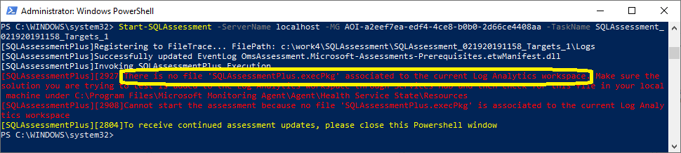 PowerShell-venster met een foutbericht over een niet-geassocieerd bestand.