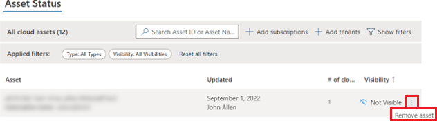 De knop Asset verwijderen in het dashboard Zichtbaarheid van cloudondersteuningsaanvraag.