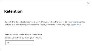 Retention setting in the SharePoint admin center