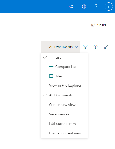 Screenshot of the menu for View in File Explorer.