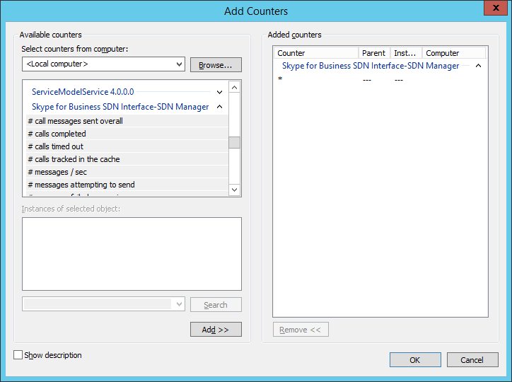 Performance counters dialog box