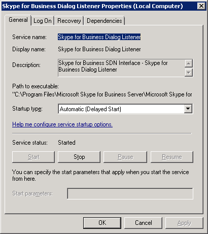 Properties of the Dialog listener