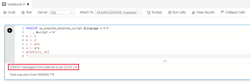 Azure Data Studio SQL Notebook R code output