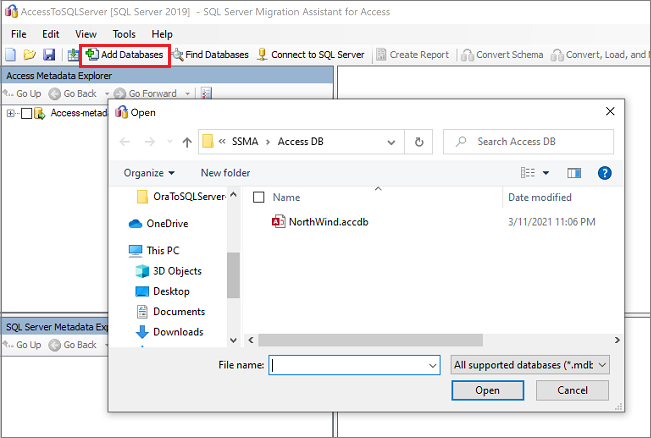 Screenshot that shows Add Databases.