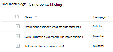 Lijst met bestanden in de map Carrièreontwikkeling