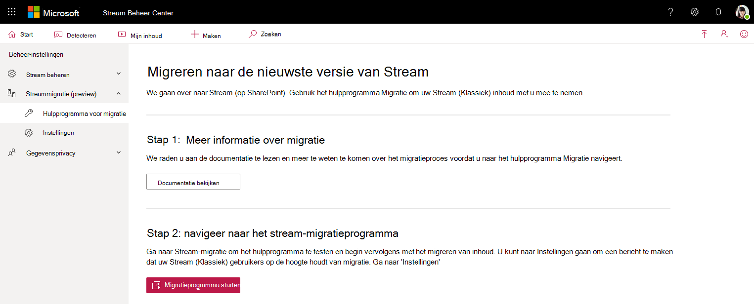 Migratiehulpprogramma-pagina-Stream beheercentrum