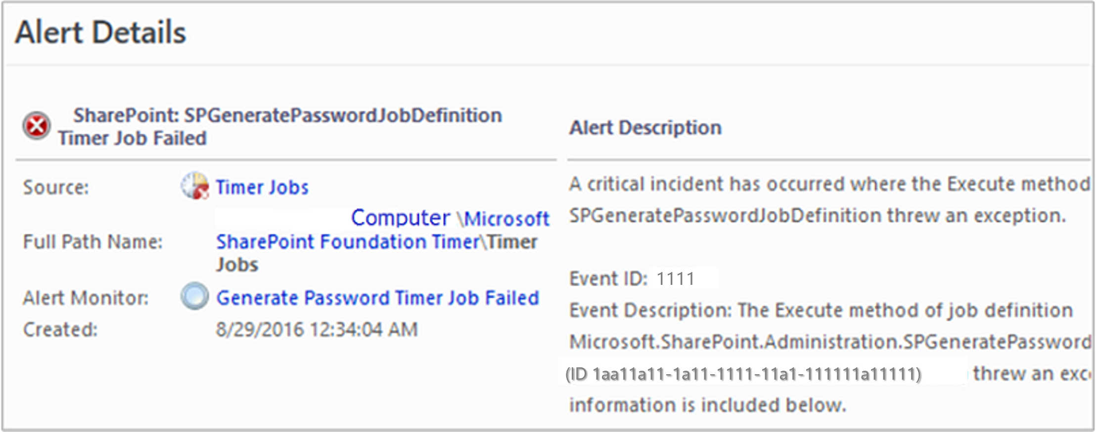 Screenshot showing Details for a selected alert.