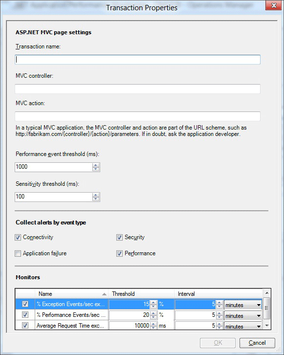 Schermopname van de pagina Transactie-eigenschappen voor MVC.