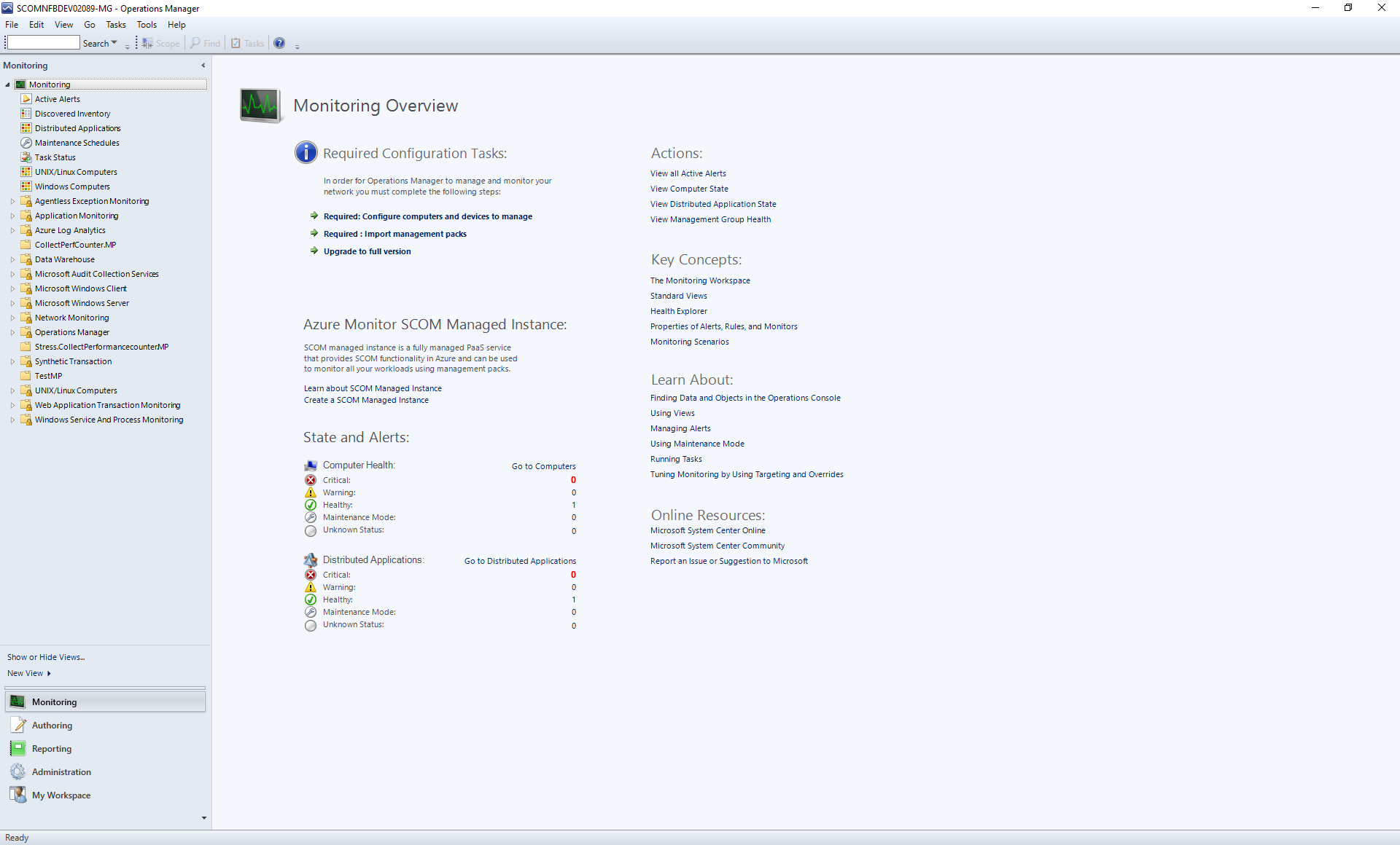 Schermopname van de pagina SCOM Managed Instance (preview).