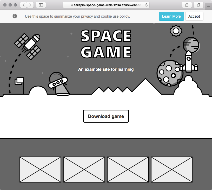 Schermopname van de webbrowser met de Website van Space Game.