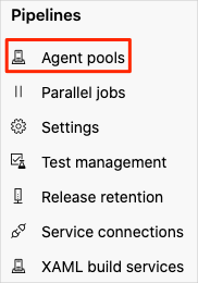 Een schermopname van de projectinstellingen in Azure DevOps met de locatie van het menu-item Agentpools.