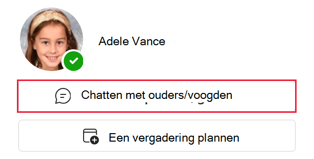 Schermopname van de knop in de app Ouders om een chat te starten met de voogden van een leerling.