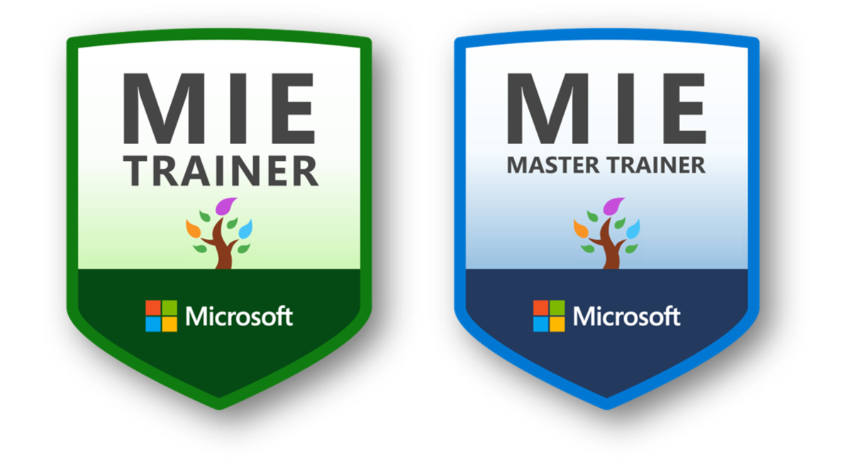 Foto's van de MIE Trainer bade en de Master Trainer badge.