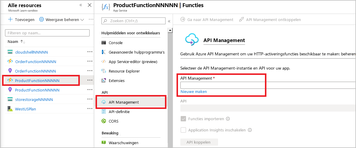 Schermopname van menuselectie om de API Management-app-service te openen.